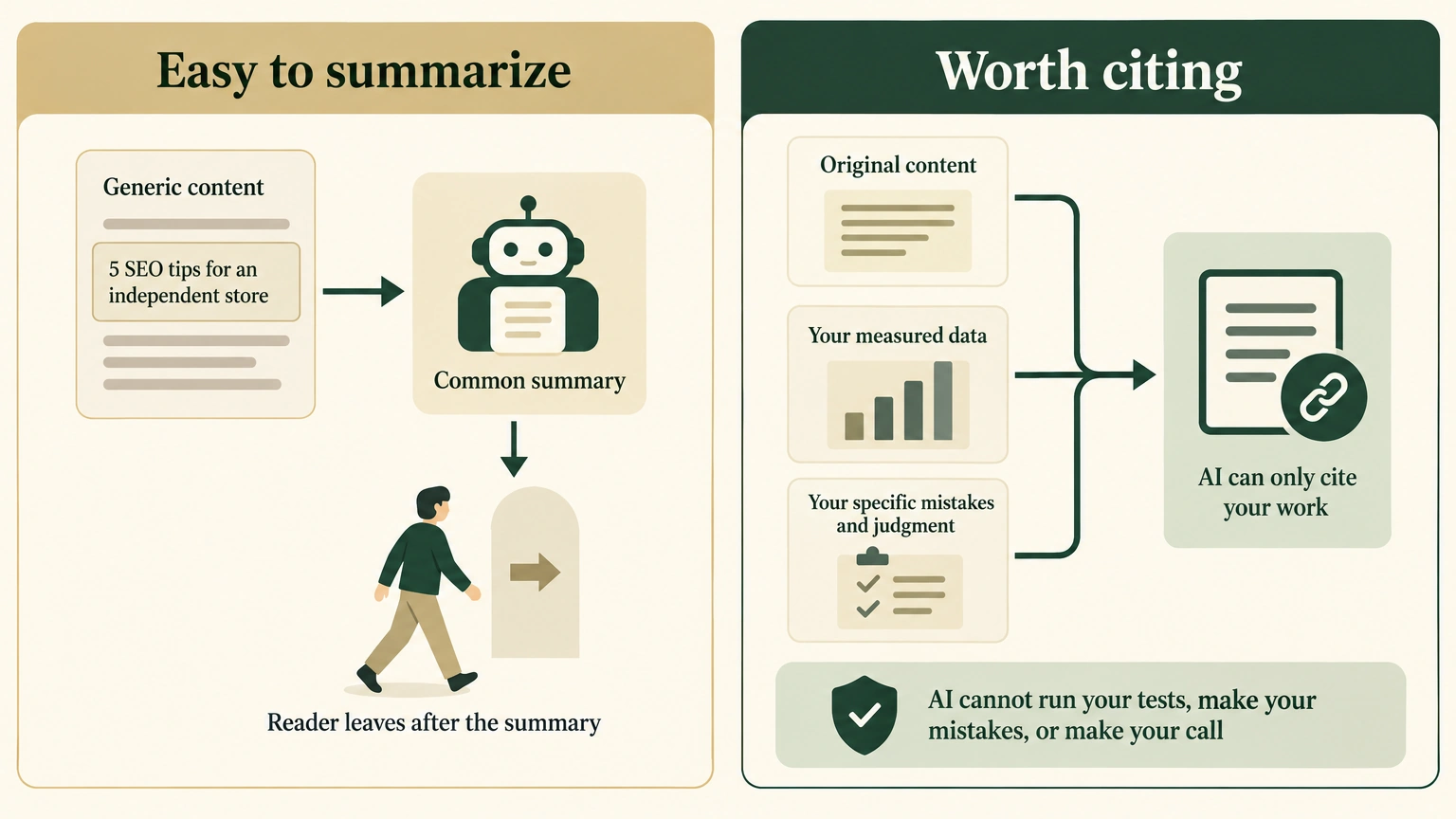 Generic content can be summarized, while original evidence must be cited